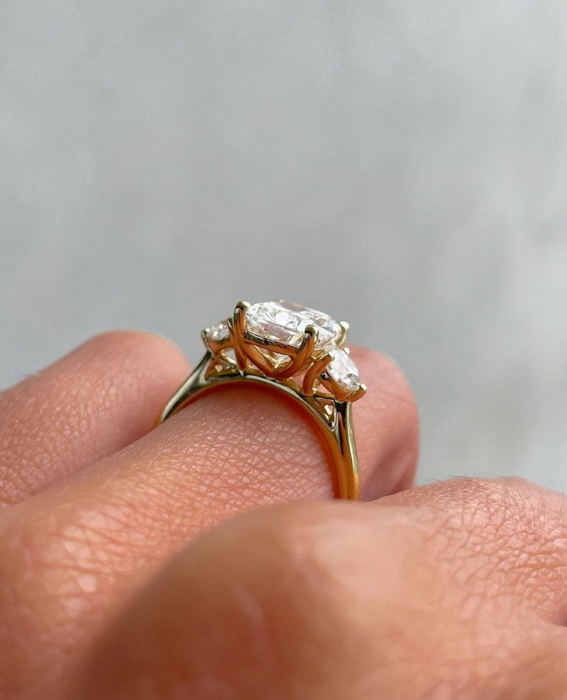 3ct Cushion Cut Engagement Ring Three-Stone Side Round Each 0.75ct in 14K Gold