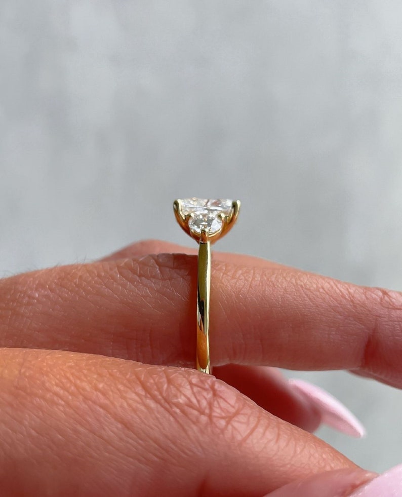 3ct Cushion Cut Engagement Ring Three-Stone Side Round Each 0.75ct in 14K Gold