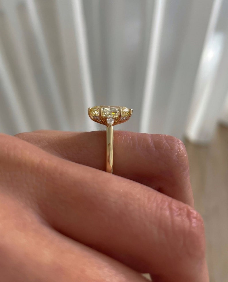 2CT Light Yellow Marquise Cut Lab Grown Three Stone Ring/Accents Pear Cut/Art Deco Engagement Ring/Unique Wedding Ring/Anniversary Gifts/Ring