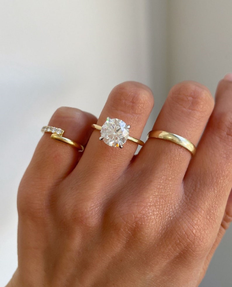 4 Carat Round Brilliant D VVS2 Lab Grown Diamond Solitaire Ring / Two Tone White Prongs Engagement Ring / Cathedral Diamond Ring / 4CT Round