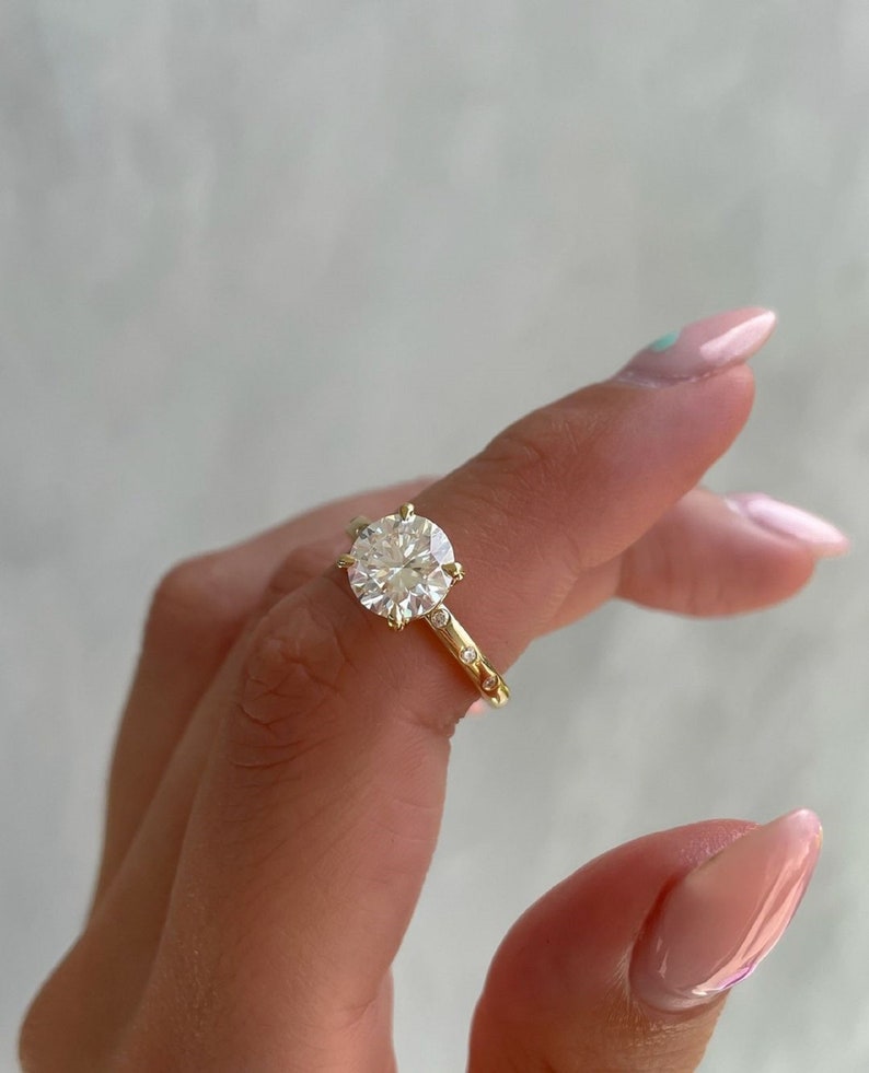 2.50ct Round Lab Grown Solitaire Ring, 14K Yellow Gold, Flush Set Diamonds Engagement Ring
