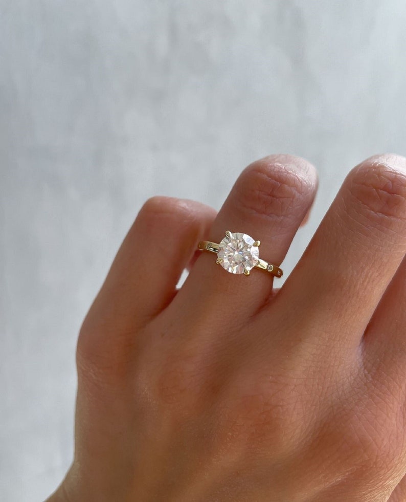2.50ct Round Lab Grown Solitaire Ring, 14K Yellow Gold, Flush Set Diamonds Engagement Ring