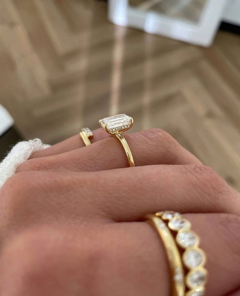 5ct Emerald Cut Diamond Solitaire Engagement Ring, IGI Certified E/VVS2 Lab Grown Diamond, 14k Yellow Gold Ring, Elongated Diamond Ring