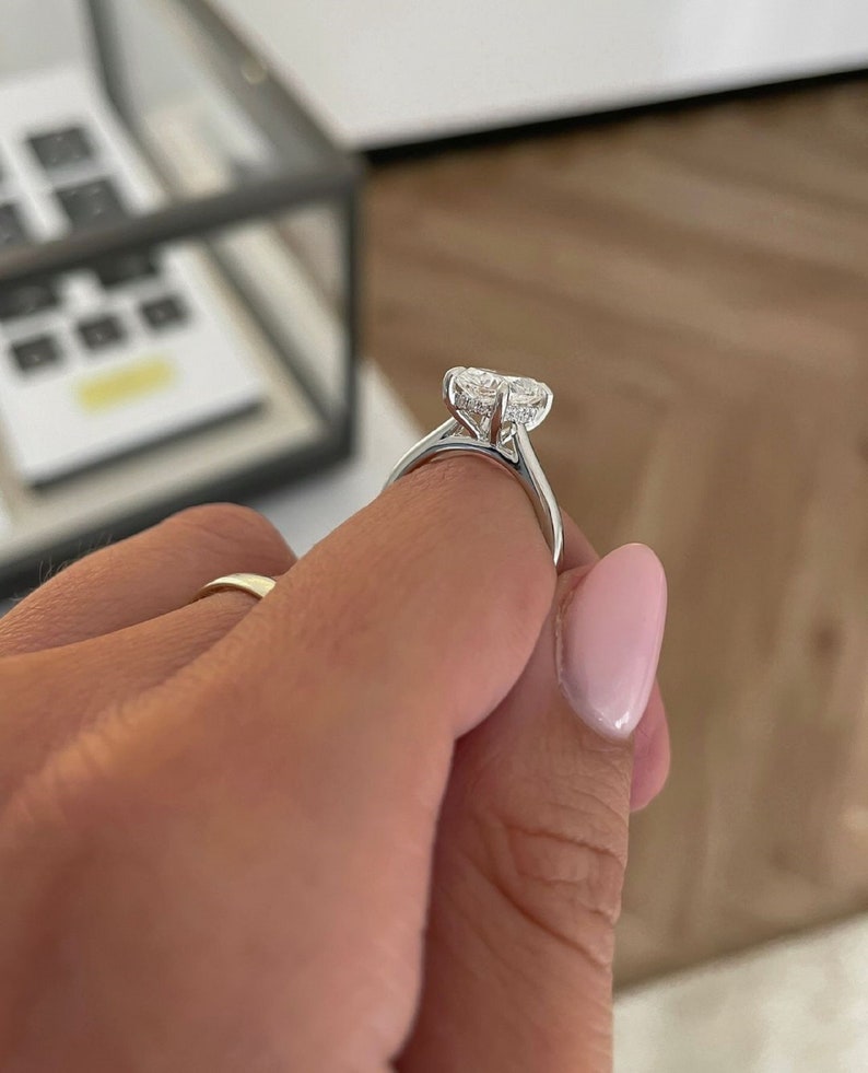 3ct Cushion Lab Grown Diamond Engagement Ring in 14K White Gold Solitaire 4-Prong Setting