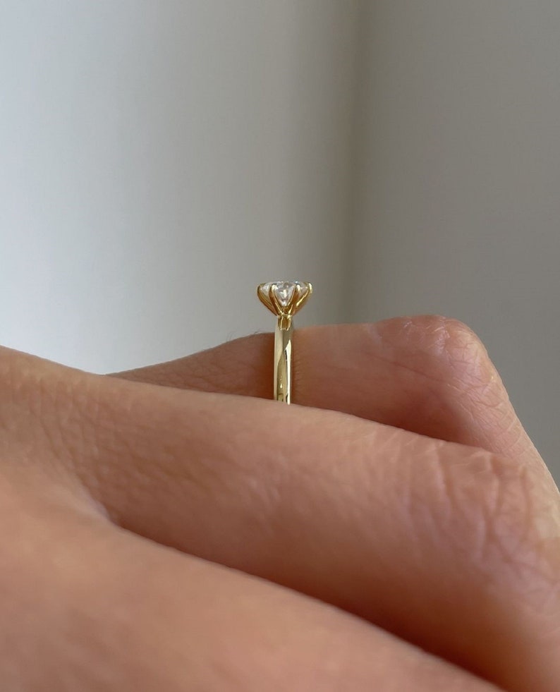 14k Yellow Gold Solitaire Engagement Ring, 0.50 CT Lab Grown Diamond, Six Prong Ring