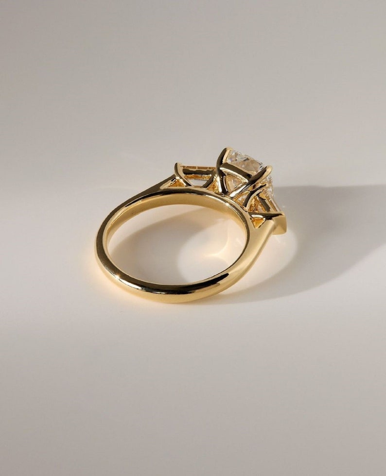 2ct Square Cushion Cut Three-Stone Engagement Ring with Each 0.25ct Baguette Accents