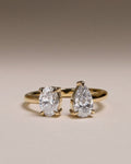 6ct Duo-Stone 3ct Pear & 3ct Oval Diamond Open Band Ring – 14K Gold Toi et Moi Engagement Ring
