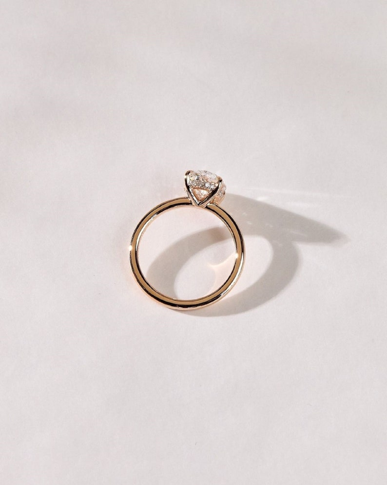 3ct Oval Solitaire Rose Diamond Ring 14k Rose Gold Hidden Halo