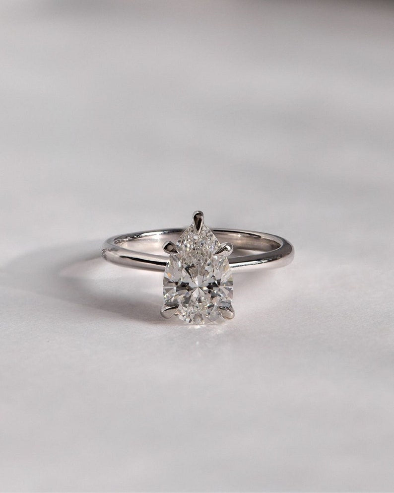 2ct CT Pear Lab Grown Diamond Solitaire Engagement Ring 14k White Gold