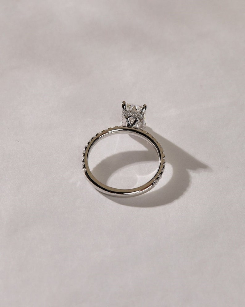 3ct Radiant Cut Lab Grown Diamond Engagement Ring, 14K White Gold.