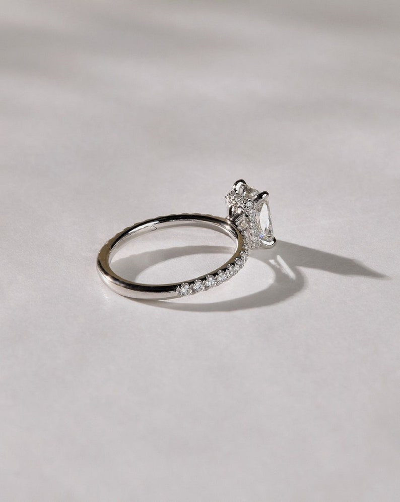 3ct Radiant Cut Lab Grown Diamond Engagement Ring, 14K White Gold.