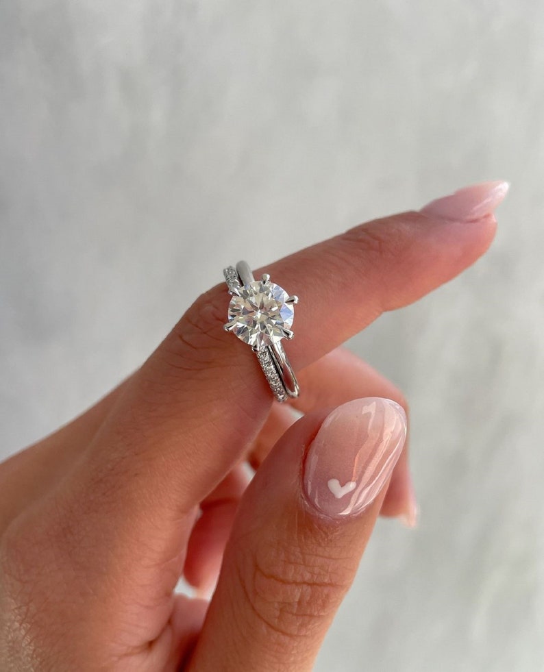 2.50ct Round Cut Lab Grown Bridal Matching Wedding Ring Set in 14k White Gold.