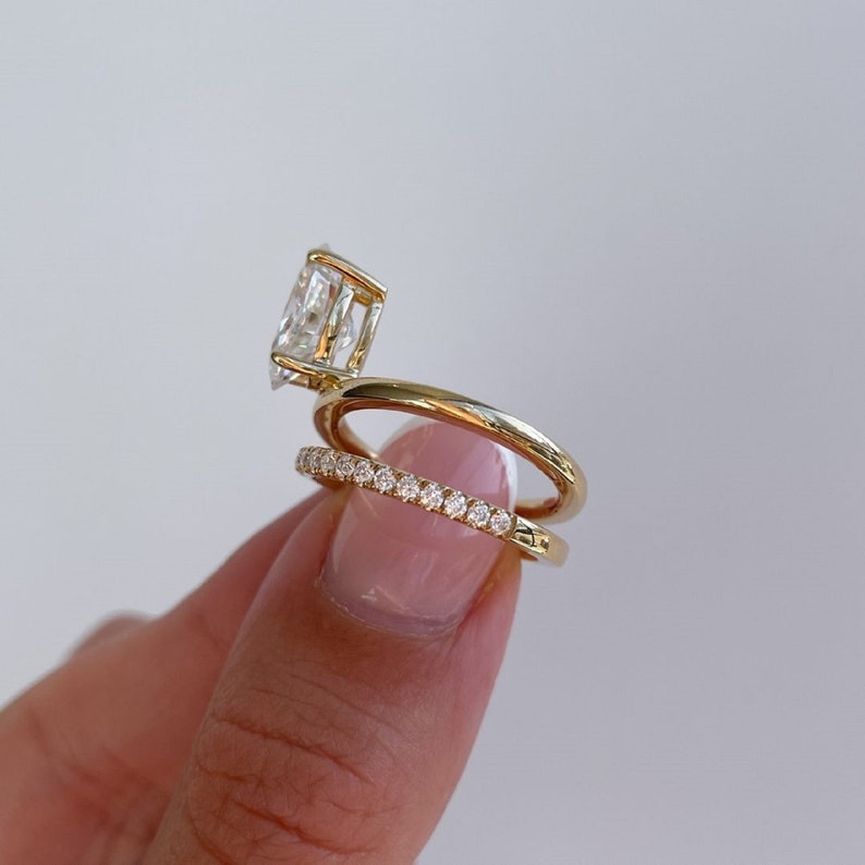 2.50ct Oval Cut Lab Grown Bridal Set – 14K Gold Solitaire & Eternity Band