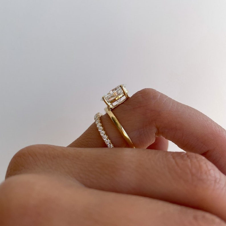 2.50ct Oval Cut Lab Grown Bridal Set – 14K Gold Solitaire & Eternity Band