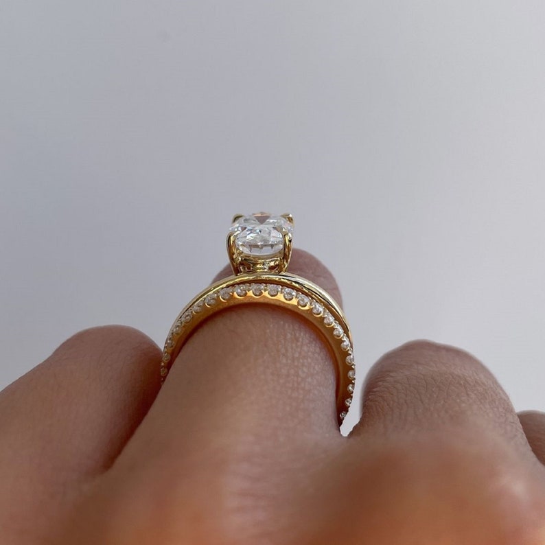 2.50ct Oval Cut Lab Grown Bridal Set – 14K Gold Solitaire & Eternity Band