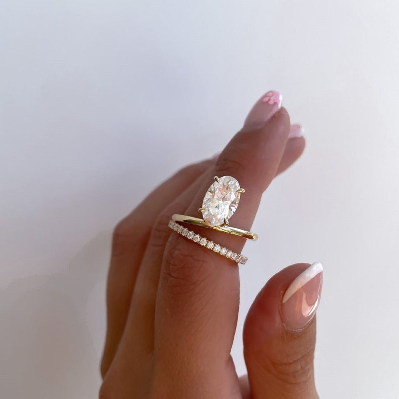 2.50ct Oval Cut Lab Grown Bridal Set – 14K Gold Solitaire & Eternity Band