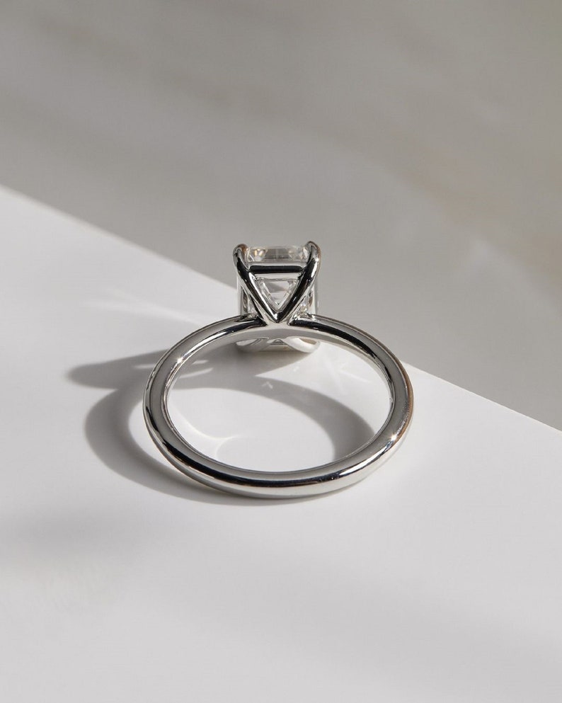 2ct Emerald Cut Lab Grown Diamond Engagement Ring, 14k White Gold Wedding Ring