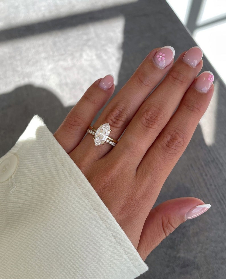 3 CT Marquise Cut Lab Grown Wedding Ring Set Marquise Diamond Ring With Matching Band 14K Gold Engagement Ring Set Anniversary Ring Set