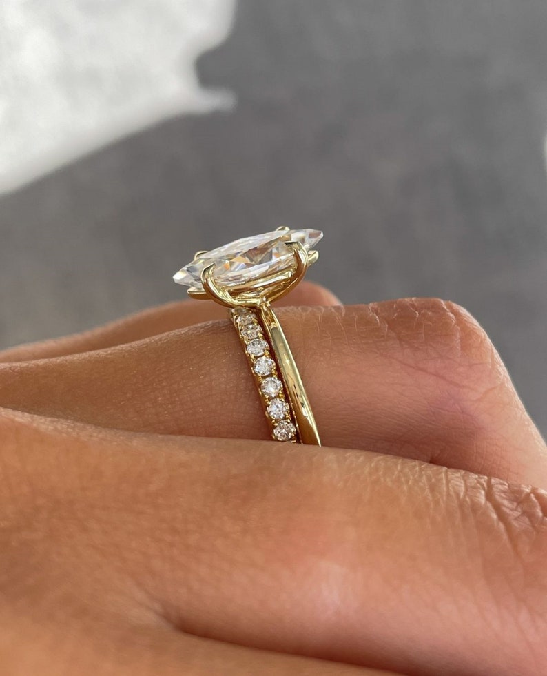 3 CT Marquise Cut Lab Grown Wedding Ring Set Marquise Diamond Ring With Matching Band 14K Gold Engagement Ring Set Anniversary Ring Set