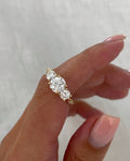 1.50ct Center Side- 0.25ct Each Three Stones Pave Engagement Ring, 14K  Yellow Gold, Paved Diamond Wedding Ring, Round Cut Diamonds