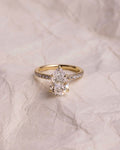 3ct Pear Cut Hidden Halo Diamond Engagement Ring in 14K Yellow Gold Pave