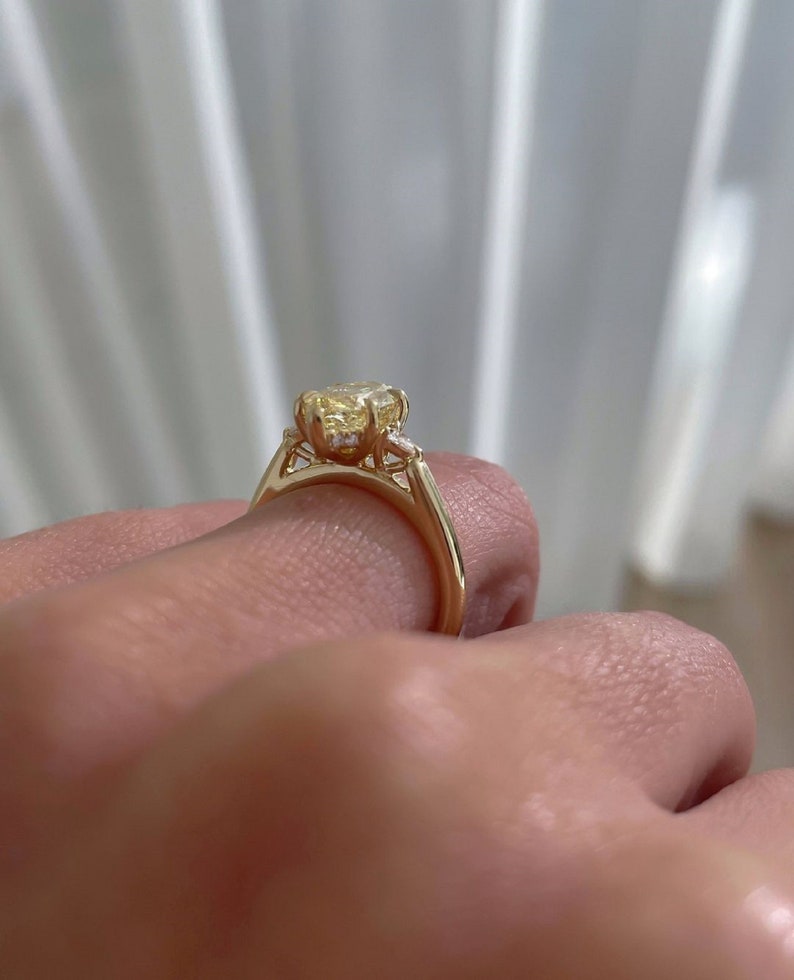2CT Light Yellow Marquise Cut Lab Grown Three Stone Ring/Accents Pear Cut/Art Deco Engagement Ring/Unique Wedding Ring/Anniversary Gifts/Ring