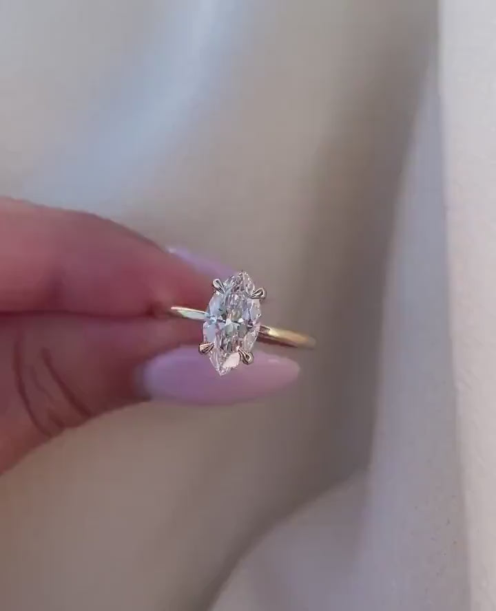 1.50ct Marquise Diamond Solitaire Ring in Gold – Dainty Luxury Ring