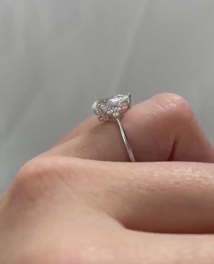 3ct Pear-Cut Lab Grown Diamond Cluster Engagement Ring in 14K White Gold