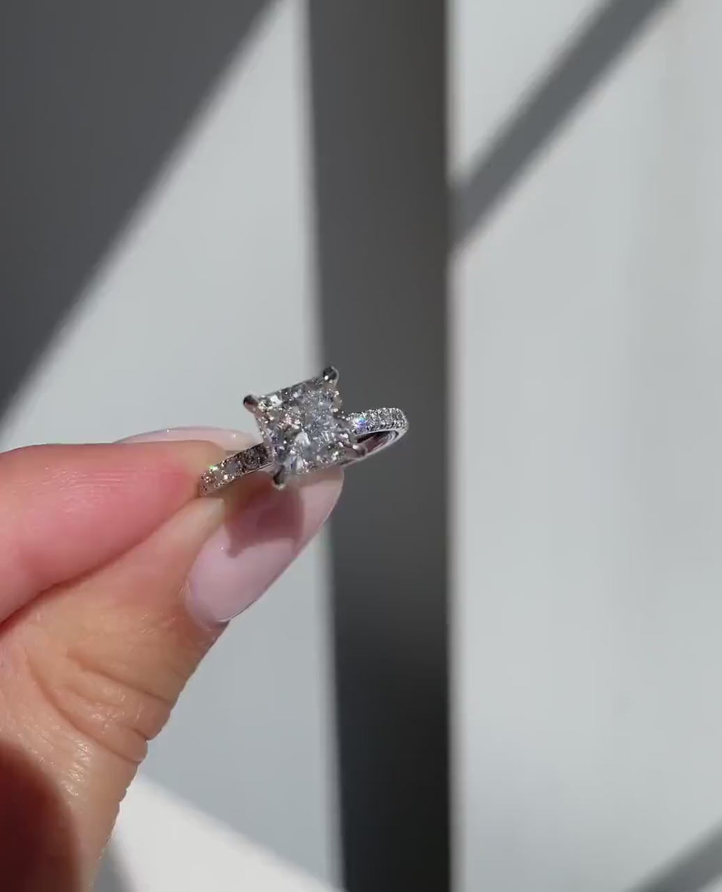 2.50ct Elegant Princess-Cut Lab-Grown Diamond Hidden Halo Ring with Pave Band