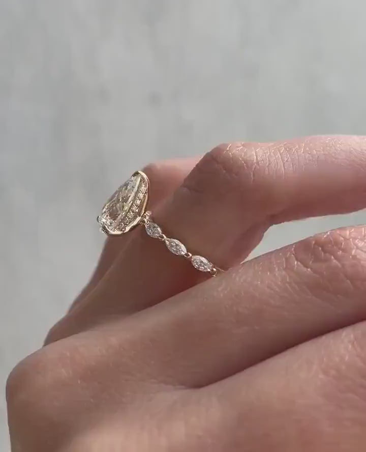 4ct Elegant Pear-Cut Diamond Ring with Delicate Accent Band