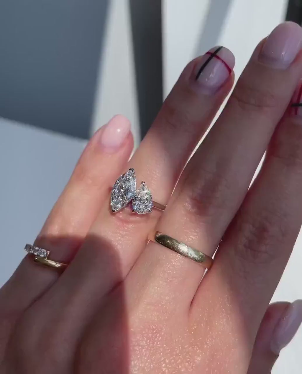 5ctw Toi et Moi Lab Grown Diamond Ring: Pear & Marquise, White Gold, 2ct MQ & 3ct Pear Shape