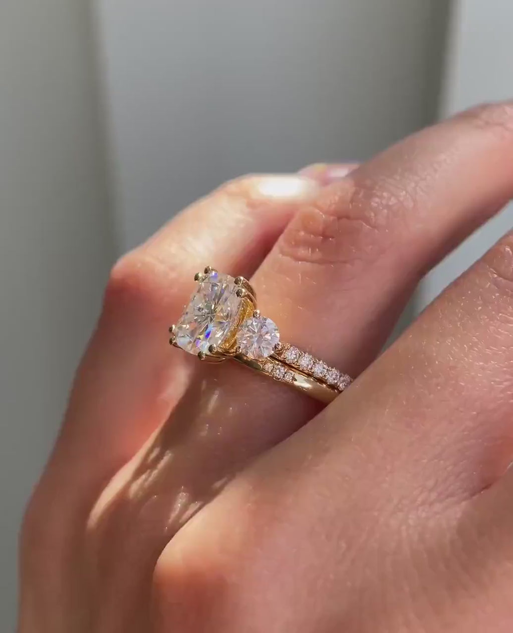 4ct Oval Cut Lab-Grown Diamond Three-Stone Engagement Ring Set in 14K Yellow Gold