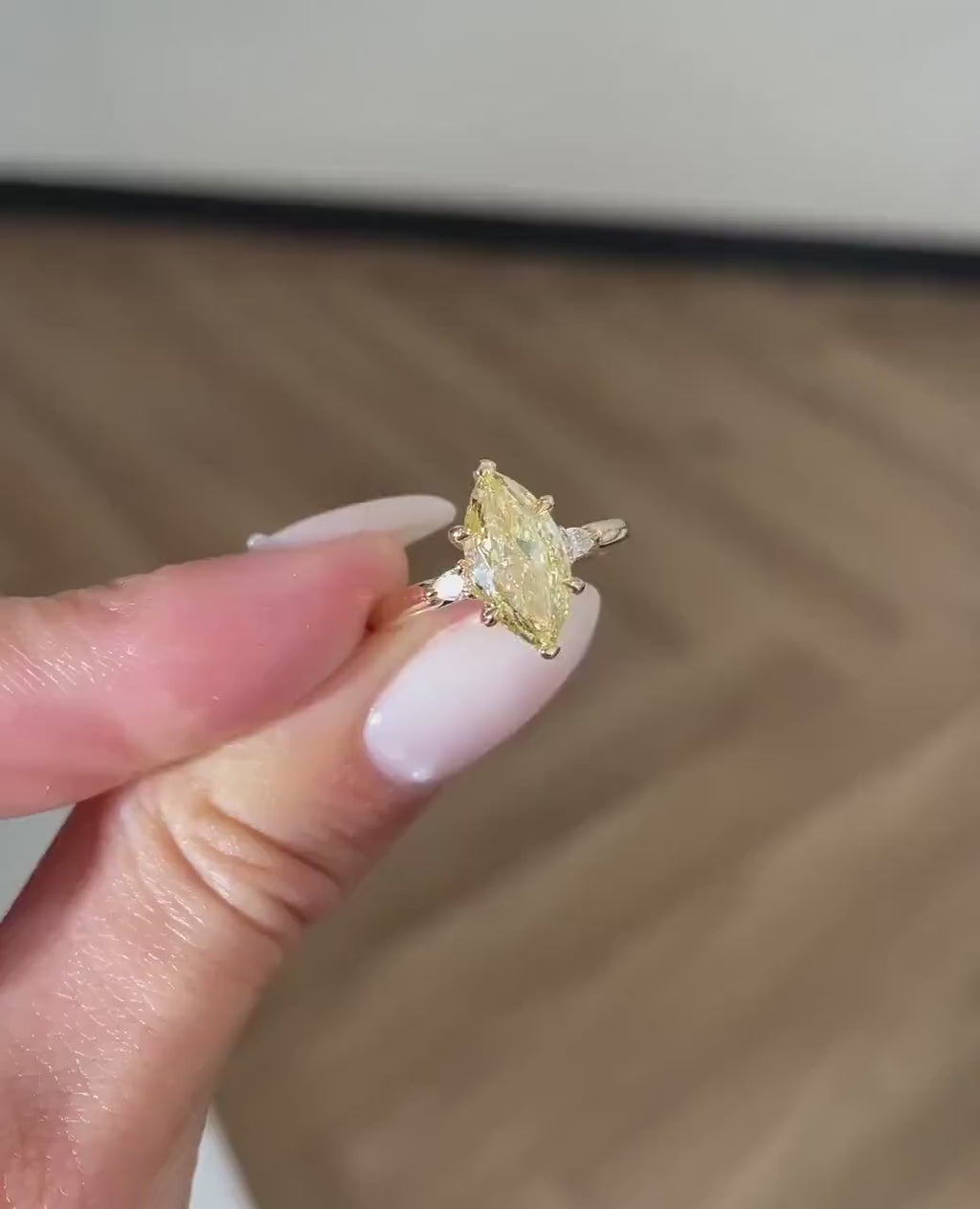 2CT Light Yellow Marquise Cut Lab Grown Three Stone Ring/Accents Pear Cut/Art Deco Engagement Ring/Unique Wedding Ring/Anniversary Gifts/Ring