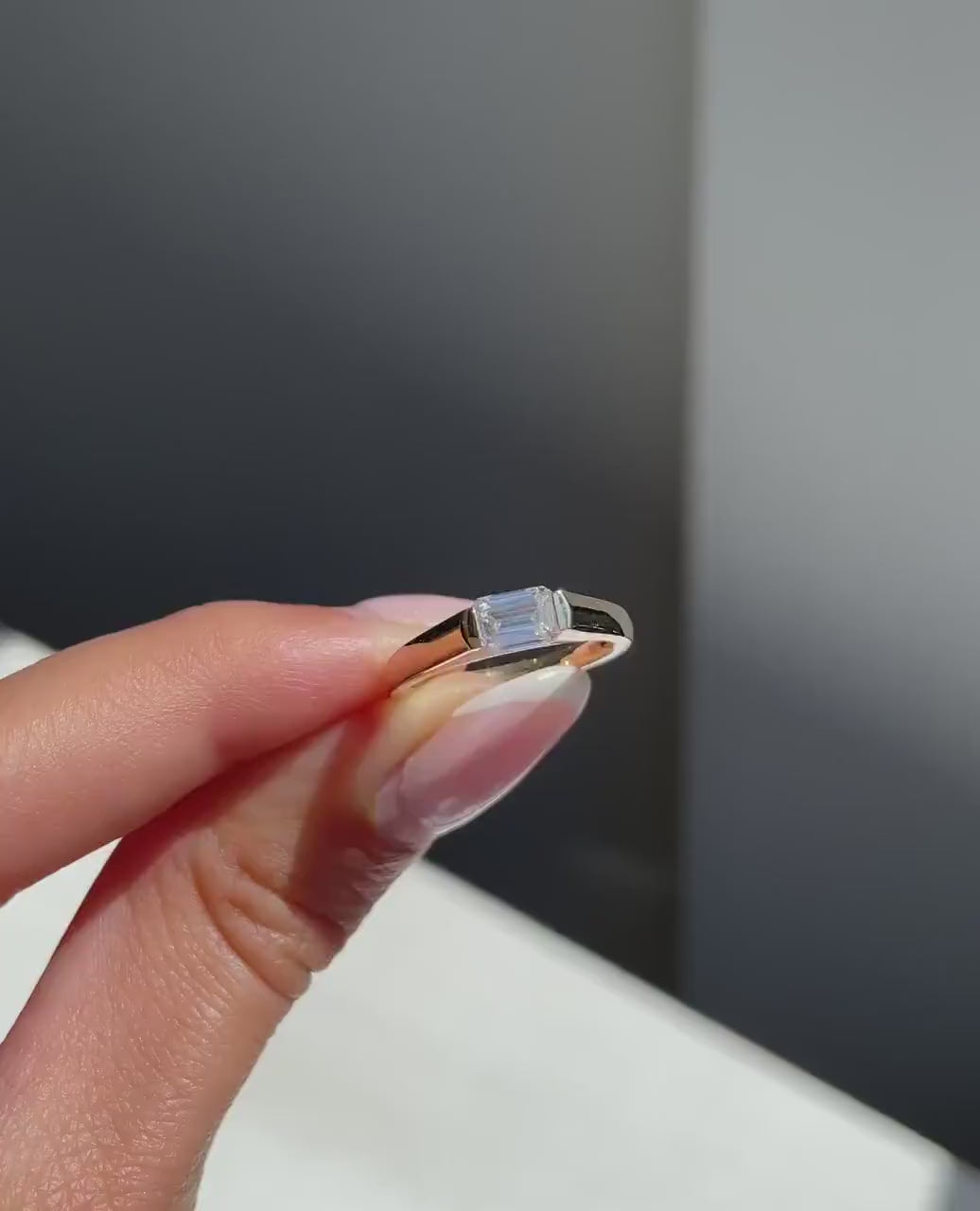 1ct Emerald Cut Lab-Grown Diamond East-West Half-Bezel Band