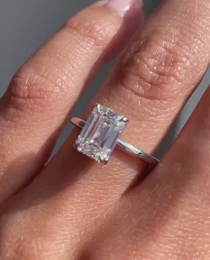 2ct Emerald Cut Lab Grown Diamond Engagement Ring, 14k White Gold Wedding Ring