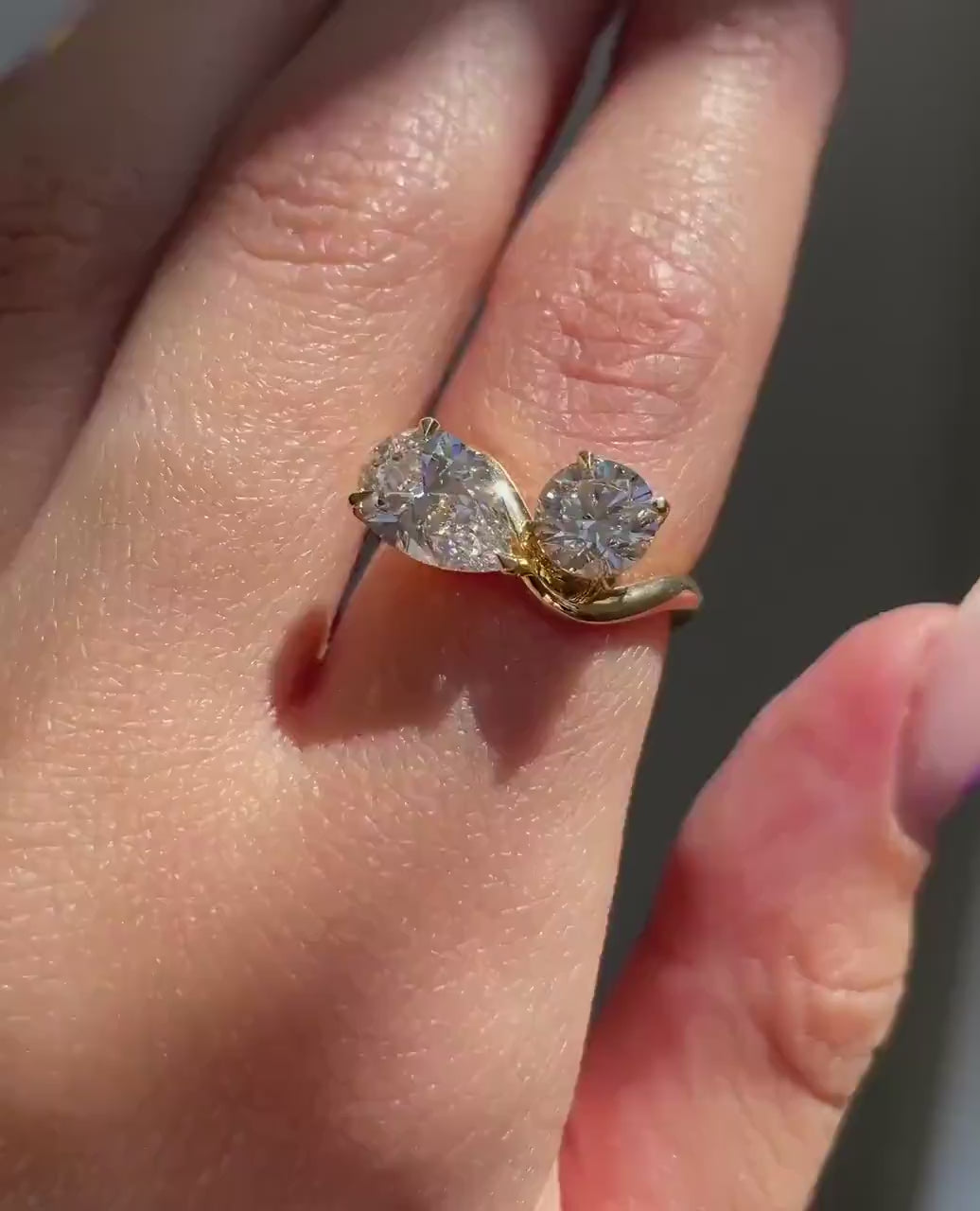 5ctw Eternal Bond Lab-Grown Diamonds Ring, 3ct Pear shape & 2ct Round.
