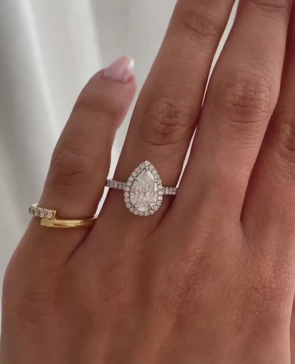 2ct Pear-Cut Lab-Grown Diamond Halo Engagement Ring in 14K White Gold