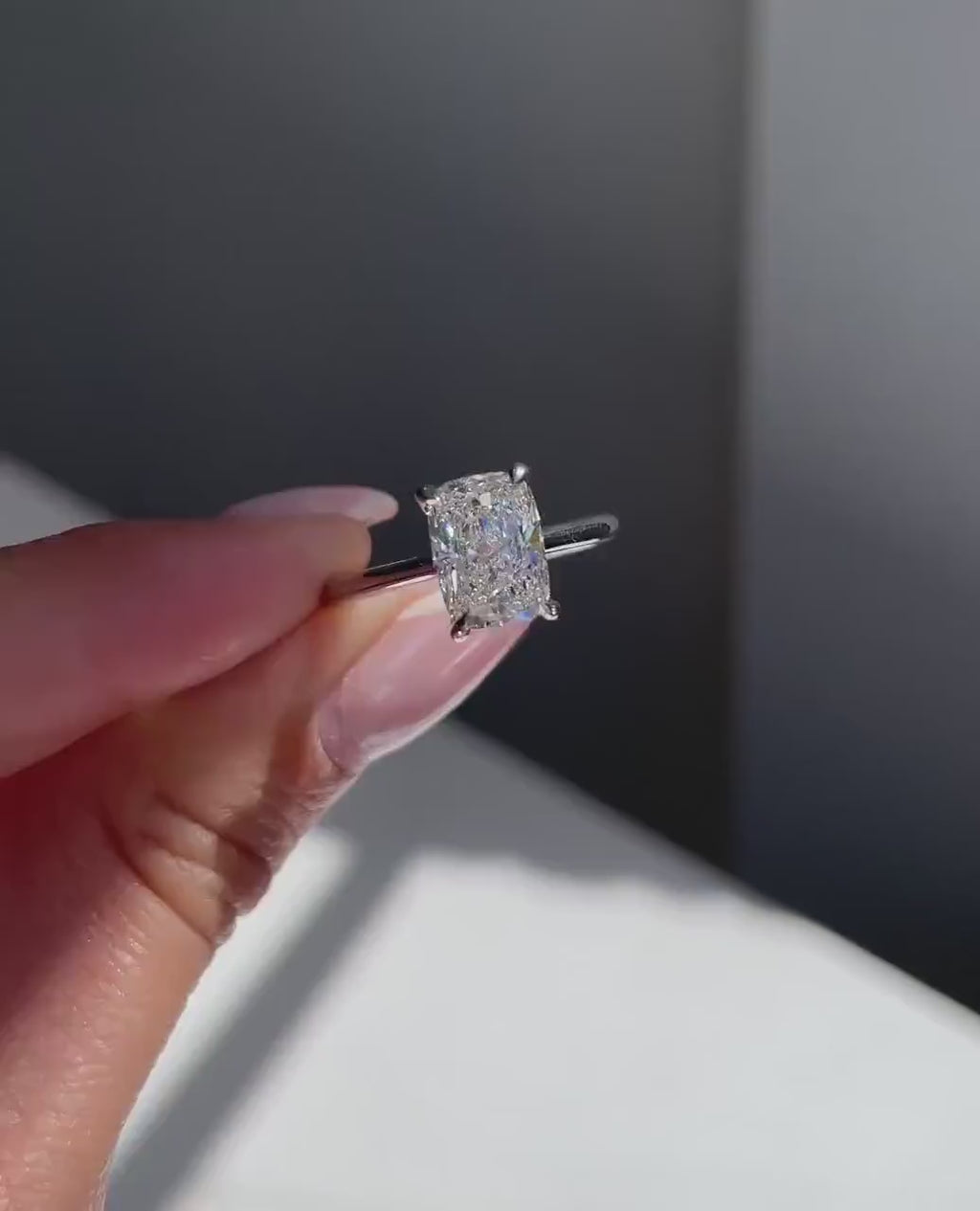 3ct Cushion Lab Grown Diamond Engagement Ring in 14K White Gold Solitaire 4-Prong Setting