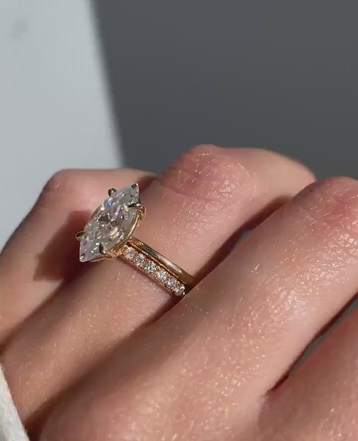 3 CT Marquise Cut Lab Grown Wedding Ring Set Marquise Diamond Ring With Matching Band 14K Gold Engagement Ring Set Anniversary Ring Set