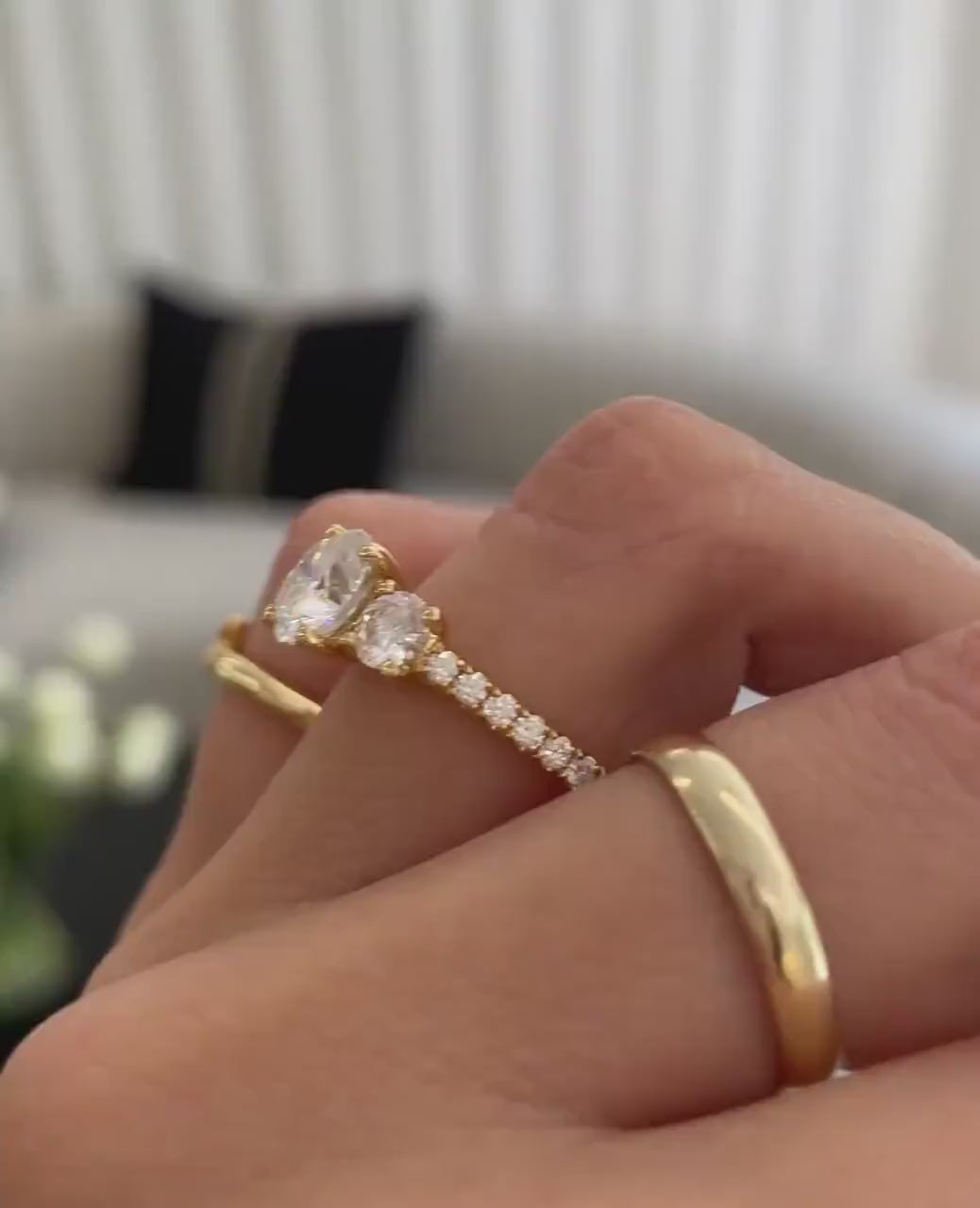 4ctw Three-Stone Round Brilliant Lab Grown Diamonds Engagement Ring Side Diamonds Each 0.50ct.