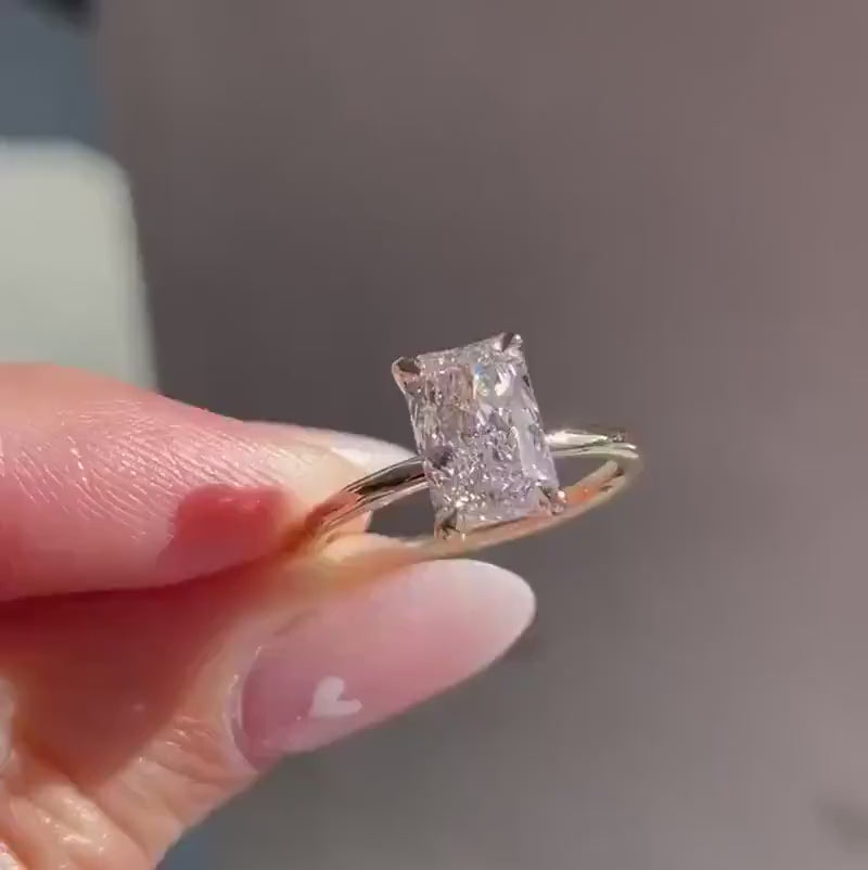 2ct Elongated Cushion Lab Diamond Solitaire Ring | IGI Certified | Yellow Gold