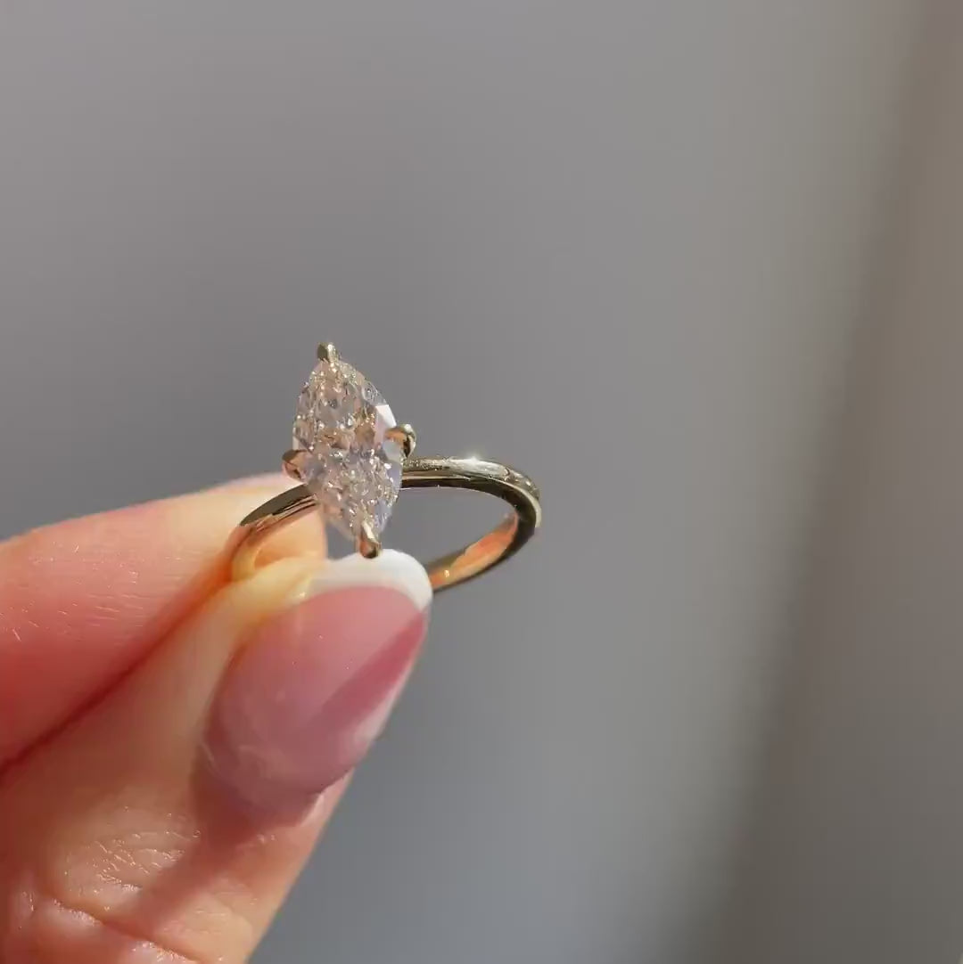 1.5 Ct Marquise Cut Lab Grown Diamond Solitaire Engagement Ring, Marquise Diamond Unique Ring, 14k Yellow Gold Ring