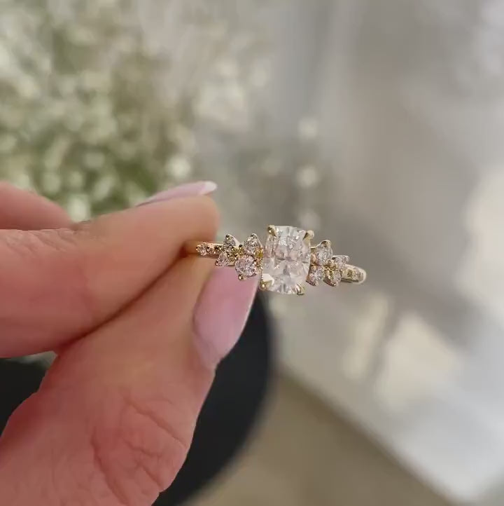 1.50ct Center Side- 0.25ct Each Three Stones Pave Engagement Ring, 14K  Yellow Gold, Paved Diamond Wedding Ring, Round Cut Diamonds
