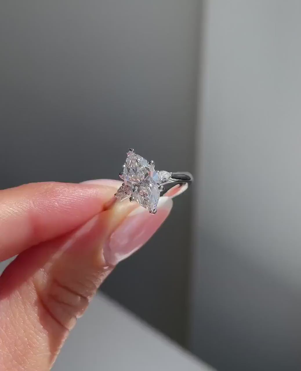 2ct Marquise-Cut Lab-Grown Diamond Solitaire Side 0.25ct Each MQ Ring in White Gold